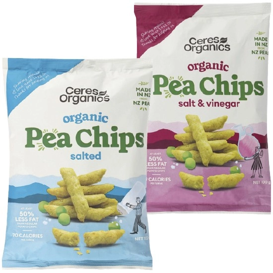 Ceres Organics Pea Chips or Popped Rice Chips 100g – From the Health Food Aisle