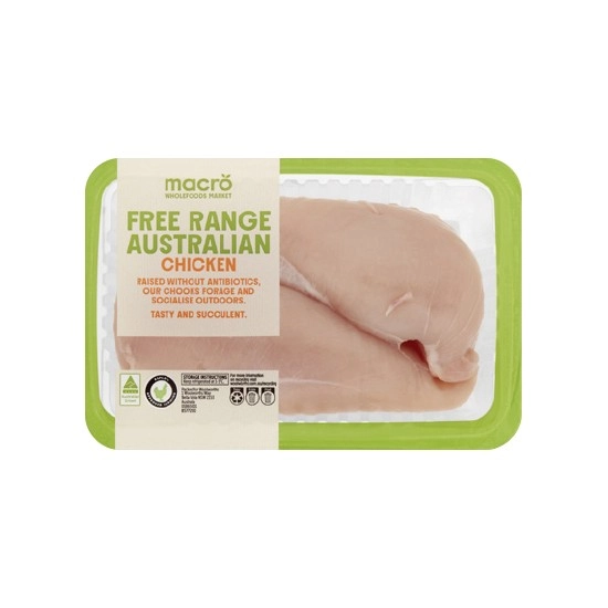 Macro Free Range Australian Fresh RSPCA Approved Chicken Breast Fillets Skinless Small Tray