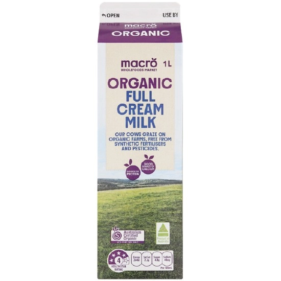 Macro Organic Fresh Milk Full Cream 1 Litre – From the Fridge