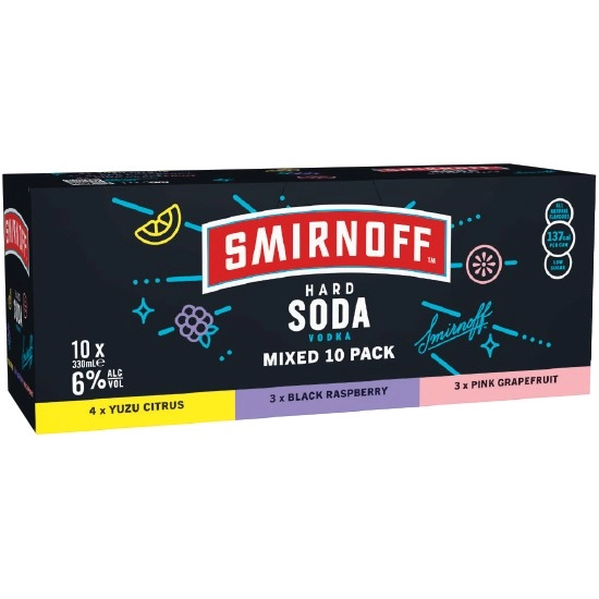 Smirnoff Hard Soda Mixed Pack Cans 10x330ml