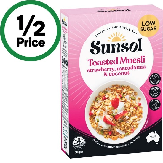 Sunsol Toasted Muesli or Granola 450-500g