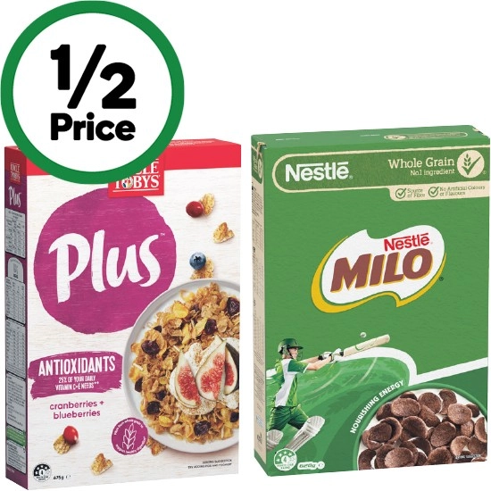 Uncle Tobys Plus Cereal 620-705g or Milo Cereal 535-620g