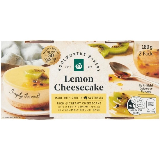 Woolworths Lemon or Strawberry Cheesecake 180g Pk 2