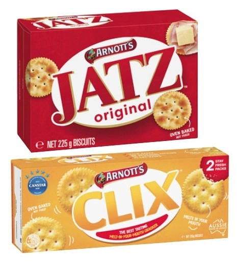 Arnott's Jatz or Clix Crackers 225g-250g