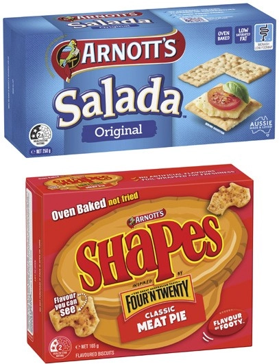 Arnott's Shapes Crackers 130g-190g or Salada Crispbread 250g