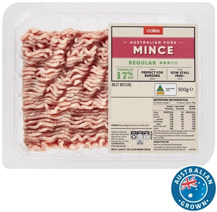 Coles Australian Pork 3 Star Regular Mince 500g