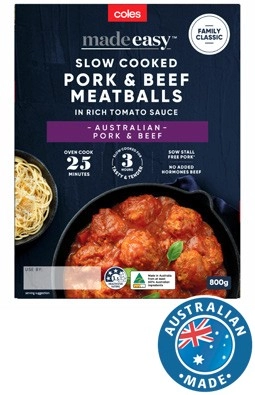 Coles Made Easy Family Classic Slow Cooked Pork & Beef Meatballs in Tomato Sauce 800g