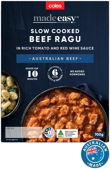 Coles Made Easy Slow Cooked Beef Ragu in Tomato Sauce 700g