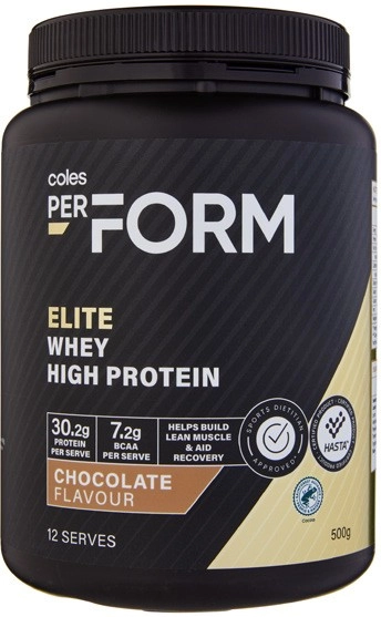 Coles PerForm Elite Whey High Protein Powder Chocolate 500g