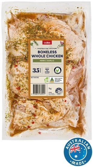 Coles RSPCA Approved Chicken Boneless Herb and Garlic 1kg