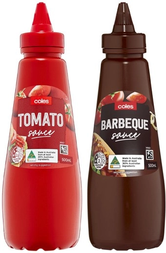 Coles Squeezy Tomato or Barbecue Sauce 500mL