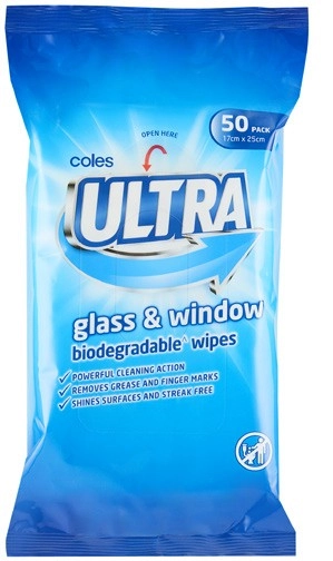 Coles Ultra Glass & Window Biodegradable Wipes 50 Pack