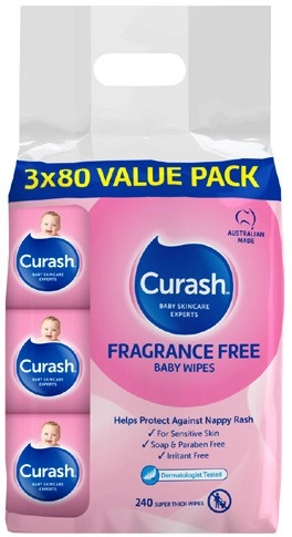 Curash Fragrance Free Sensitive Skin Baby Wipes 240 Pack