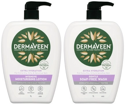 Dermaveen Extra Hydration Gentle Soap Free Wash or Intensive Moisturising Lotion 1 Litre