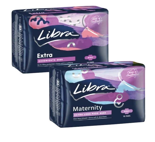 Libra Extra Long Pads with Wings Goodnights or Maternity 10 Pack