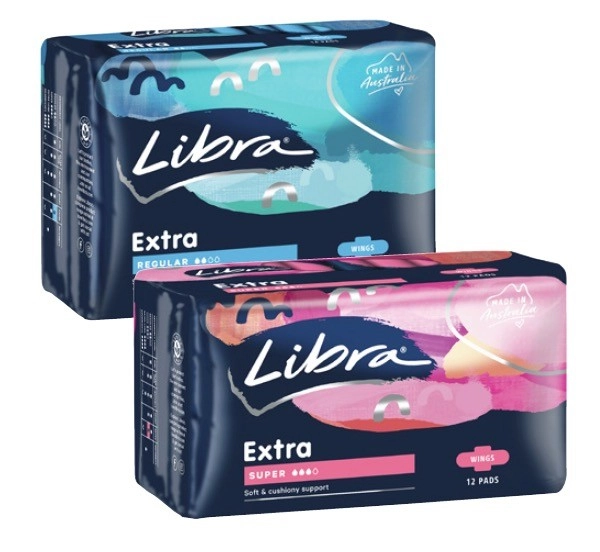 Libra Extra Pads with Wings Regular 14 Pack or Super 12 Pack