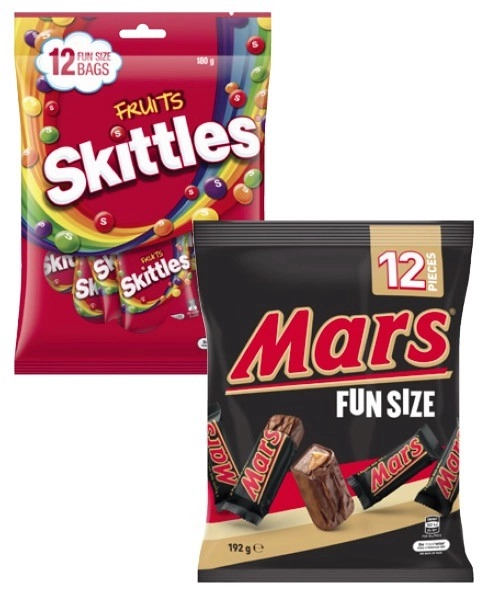 Mars Chocolate Fun Size 132g-192g or Skittles Fun Size 180g