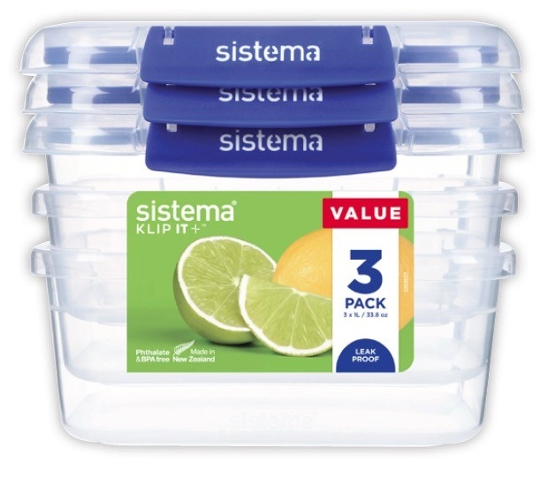 Sistema Klip It Plus Containers 1 Litre 3 Pack