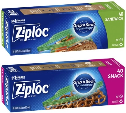 Ziploc Sandwich or Snack Bags 40 Pack