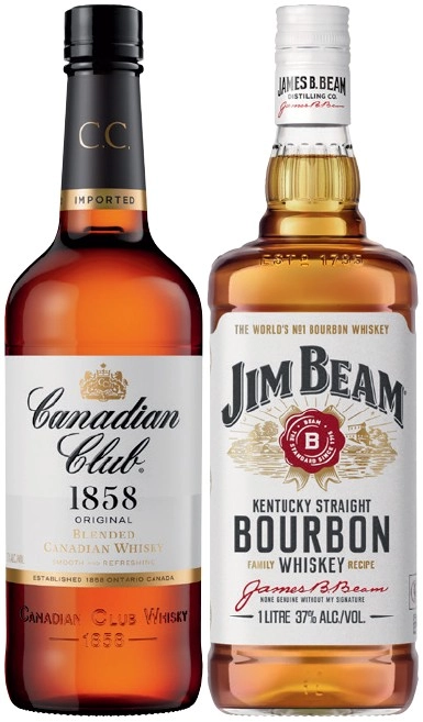 Canadian Club Whisky or Jim Beam White Label Bourbon 1 Litre