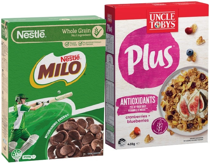 Uncle Tobys Plus 410-435g or Nestlé Milo Cereal 330-350g Selected Varieties