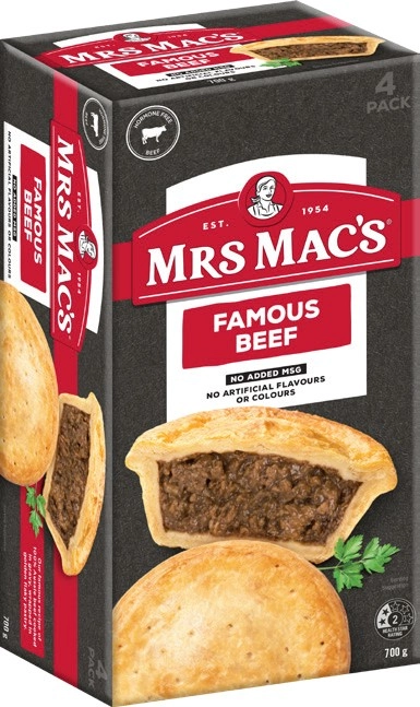 Mrs Mac’s Pies or Giant Sausage Rolls 4 Pack Selected Varieties