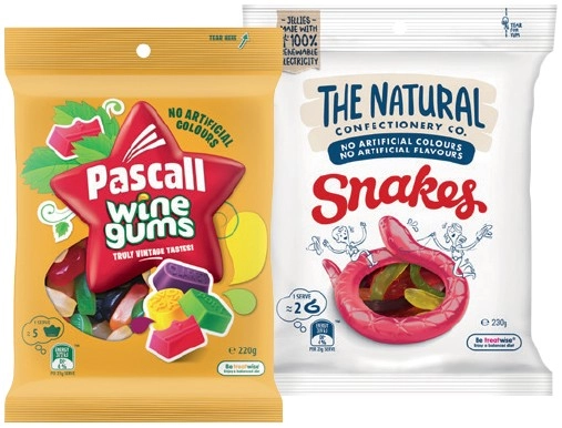 The Natural Confectionery Co. 130-230g, Pascall 180-280g or Sour Patch Kids Bag 190g Selected Varieties