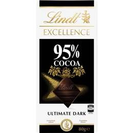 Lindt Excellence 95% Cocoa Dark Chocolate Block 80g