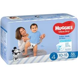 Huggies Ultra Dry Nappies Boys Size 4 (10-15kg) 36 Pack