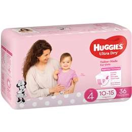 Huggies Ultra Dry Nappies Girls Size 4 (10-15kg) 36 Pack