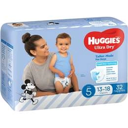 Huggies Ultra Dry Nappies Boys Size 5 (13-18kg) 32 Pack