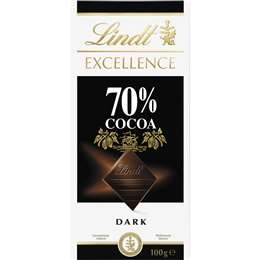 Lindt Excellence Dark Chocolate 70% Cocoa Block 100g