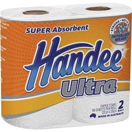 Handee Ultra Paper Towel White 120 Sheets 2 Pack