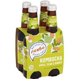 Nexba Apple, Pear & Ginger Sugar-free Kombucha 330ml X 4 Pack