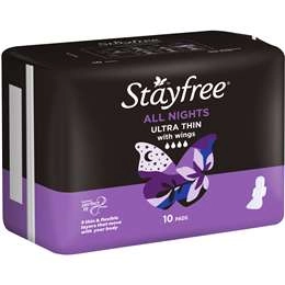 Stayfree Ultra Thin All Nights Pads With Wings 10 Pack