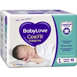 Babylove Cosifit Newborn Nappies Size 1 (up To 5kg) 48 Pack