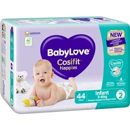 Babylove Cosifit Infant Nappies Size 2 (3-8kg) 44 Pack