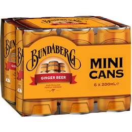 Bundaberg Ginger Beer Mini Can  200ml X6 Pack