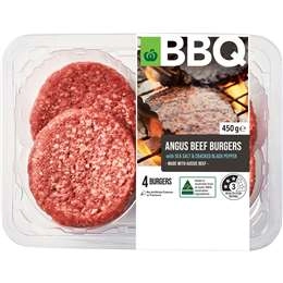 Woolworths Angus Beef Burgers Sea Salt & Pepper 450g