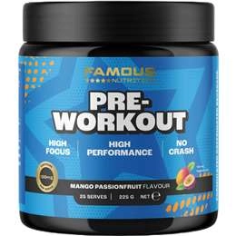 Famous Nutrition Pre Workout Mango Passionfruit Flavour 225g