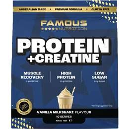 Famous Nutrition Protein + Creatine Powder Vanilla Milkshake Flavour 400g