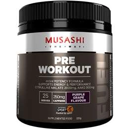 Musashi Pre Workout Powder Purple Grape, 25 Serves 225g