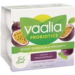 Vaalia Probiotic Yoghurt Passionfruit  150gx 4 Pack