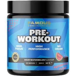 Famous Nutrition Pre Workout Powder Sour Watermelon Flavour 225g