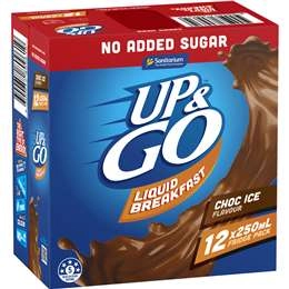 Sanitarium Up&go Liquid Breakfast No Added Sugar Choc Ice 250ml X12 Pack