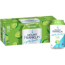 Mount Franklin Lightly Sparkling Water Lime Multipack Cans 375ml X10 Pack