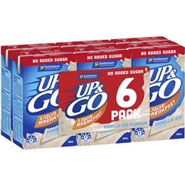 Sanitarium Up&go Liquid Breakfast No Added Sugar Vanilla Ice 250ml X6 Pack