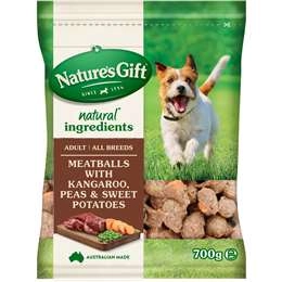 Nature's Gift Adult Chilled Fresh Dog Food Meatballs With Kangaroo & Peas 700g