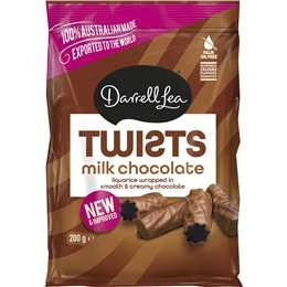 Darrell Lea Milk Chocolate Coated Original Liquorice Twists 200g