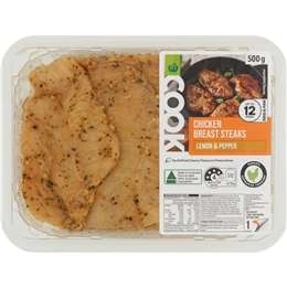 Woolworths Cook Chicken Breast Steaks Lemon & Pepper 500g